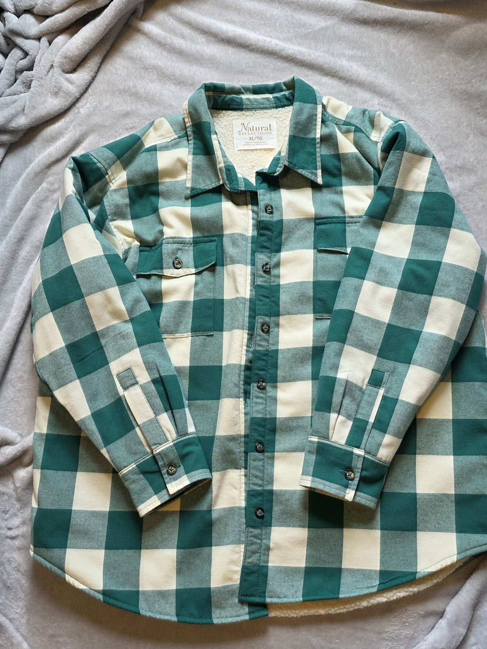 Natural Reflections Teal Green & Cream Plaid Button-Down Shirt Like New